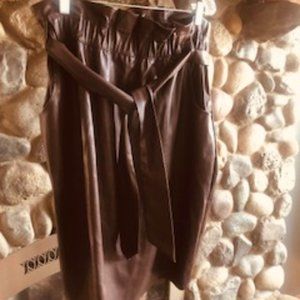 Faux leather paperbag waist skirt